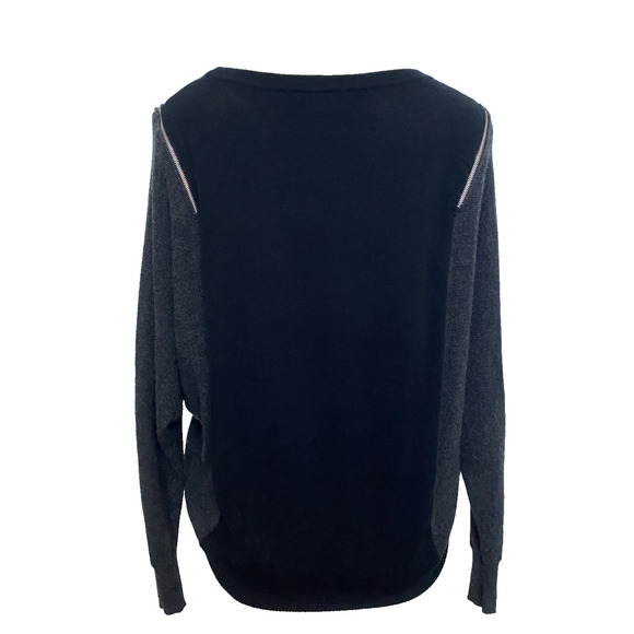 Autumn Cashmere Color Block Dolman Sweater‎ Black Pepper with Zipper Shoulder S - Picture 3 of 8